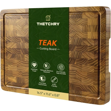 teak wood cutting boards for kitchen with juice groove handles.webp